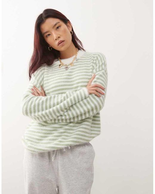 Collusion Green Fluffy Oversized Stripe Sweater