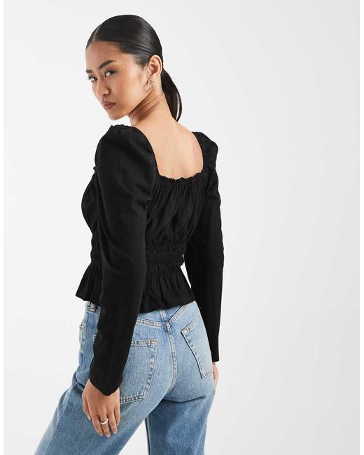 Miss Selfridge Black Long Sleeve Milkmaid Top
