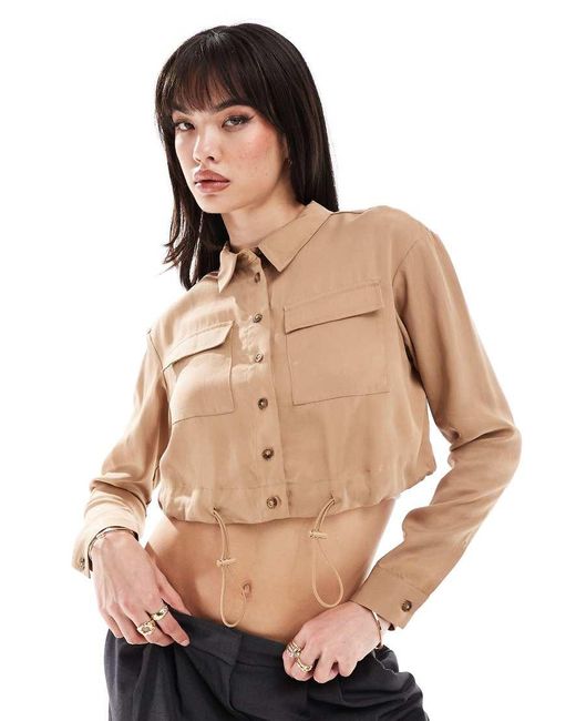 ASOS Natural Soft Crop Shirt With Drawstring