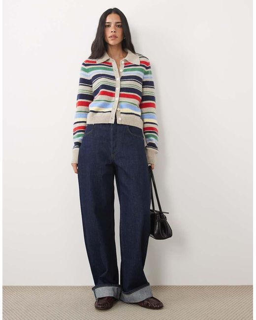 Abercrombie & Fitch Blue Cropped Knitted Collar Cardigan