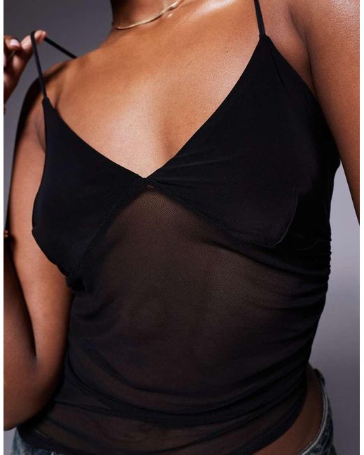 ASOS Gerimpelde Camitop Van Glad Mesh Met Asymmetrische Zoom in het Black