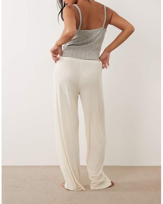 ASOS White Asos Design Petite Mix & Match Rib Wide Leg Pyjama Trouser