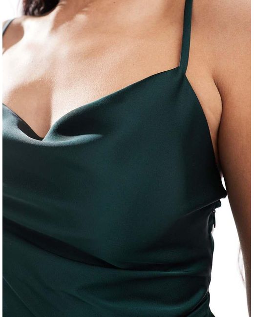 Vestido Largo Verde Oscuro De Tirantes Con Cuello Desbocado De Satén De Vila de color Blue