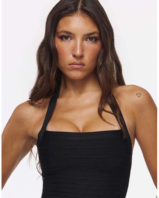 House Of Cb Black The Silhouette Halter Neck Bandage Top
