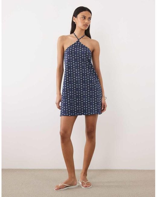 Mango Blue Teen Halterneck Mini Dress