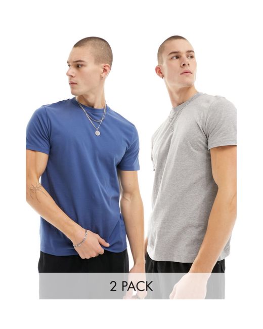 ASOS Blue 2 Pack Crew Neck Short Sleeved T-shirts for men