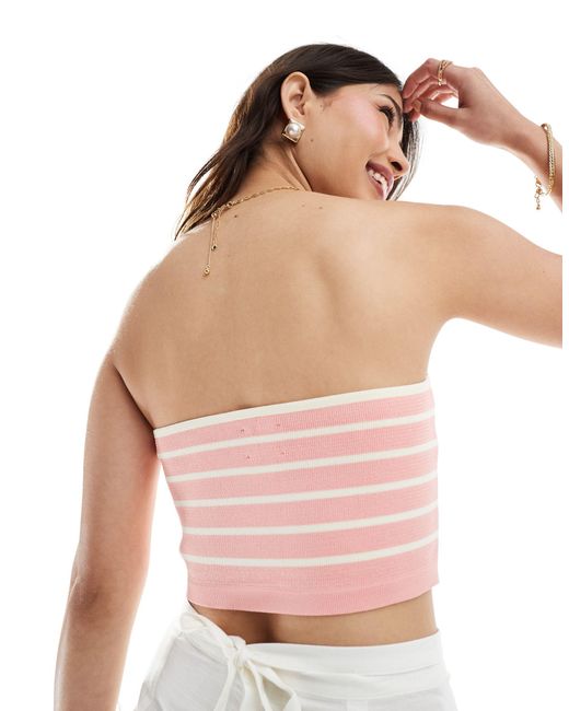 ASOS Pink Knitted Bandeau Top With Tie Detail