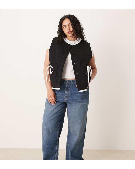 ASOS Blue Asos Design Curve Gilet With Quilted Contrast Binding Design And Bow Pocket Detail