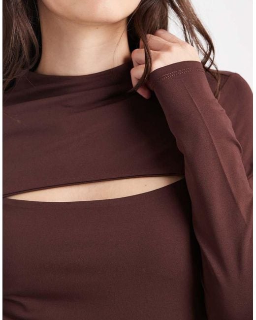 ASOS Red Slinky Long Sleeve Top With Cut Out Detail