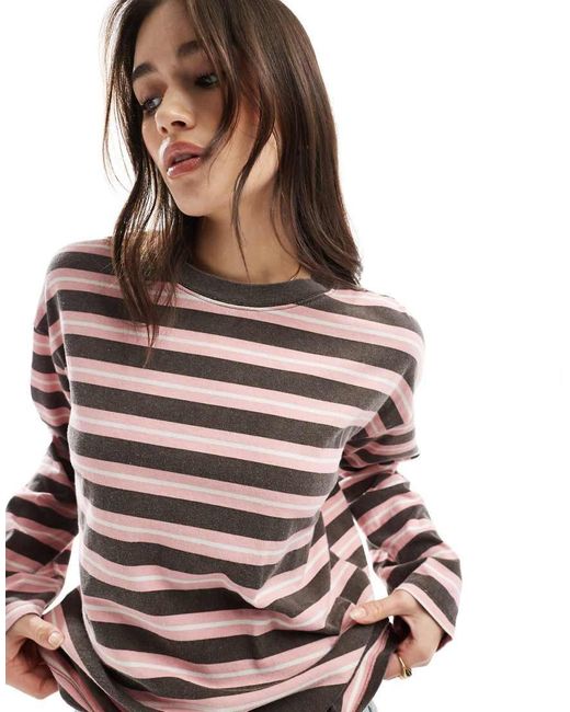 Maglietta A Maniche Lunghe E Marrone A Righe di Pull&Bear in Brown