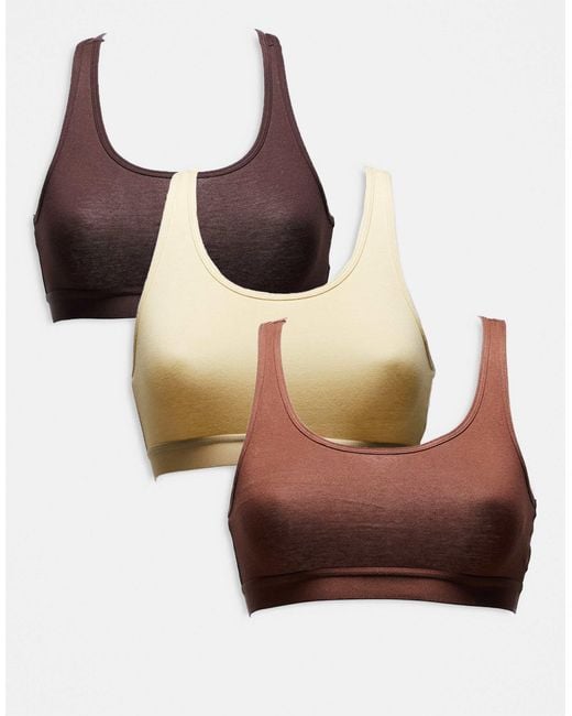 Brave Soul Brown 3 Pack Cotton Racer Back Bralets