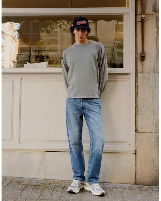 Bershka Blue Tall Straight-Leg Jeans for men