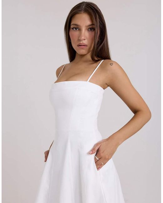 House Of Cb White Dolly Stretch Cotton A-Line Midi Sundress