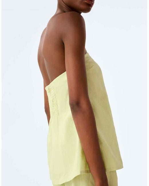 OMNES Green Palm Strapless Linen Top