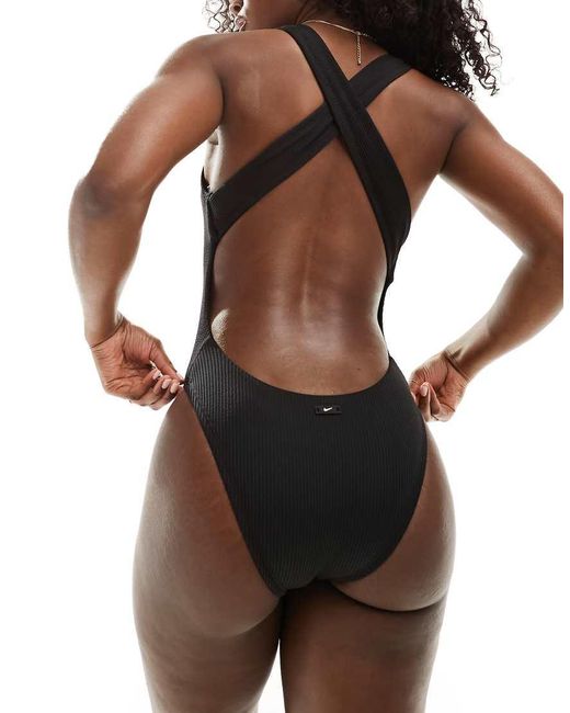 Nike Black Nike Elevated Essentials Crossback Crinkle Swimsuit