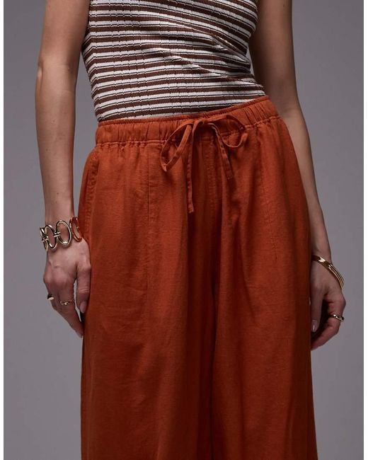 TOPSHOP Red Linen Balloon Trouser