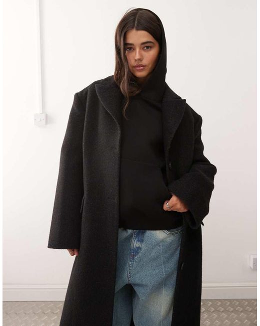 Weekday Black Wool Blend Oversized Coat With Exaggerated Shoulders