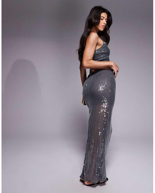 South Beach Gray Sequin Maxi Beach Skirt