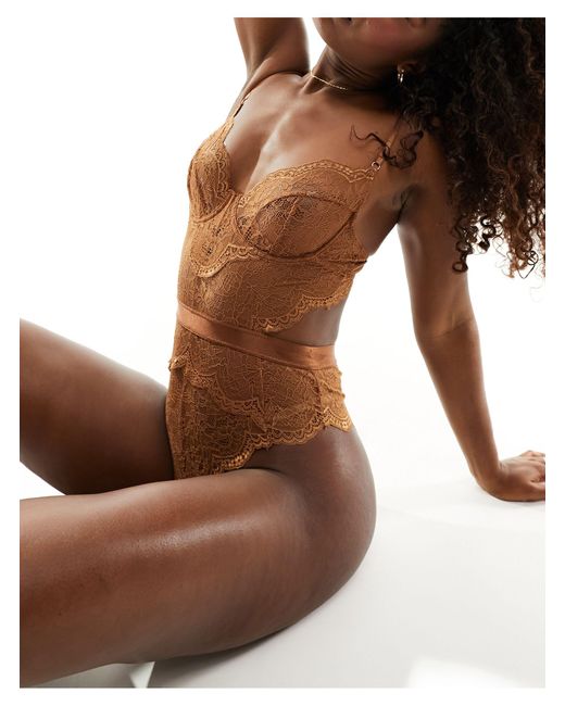 Ann Summers Brown Hold Me Tight Underwired Lace Bodysuit