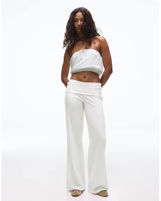 Bershka White Bandeau Top With Linen