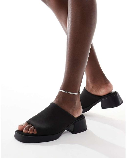 London Rebel Black Chunky Low Heeled Mules