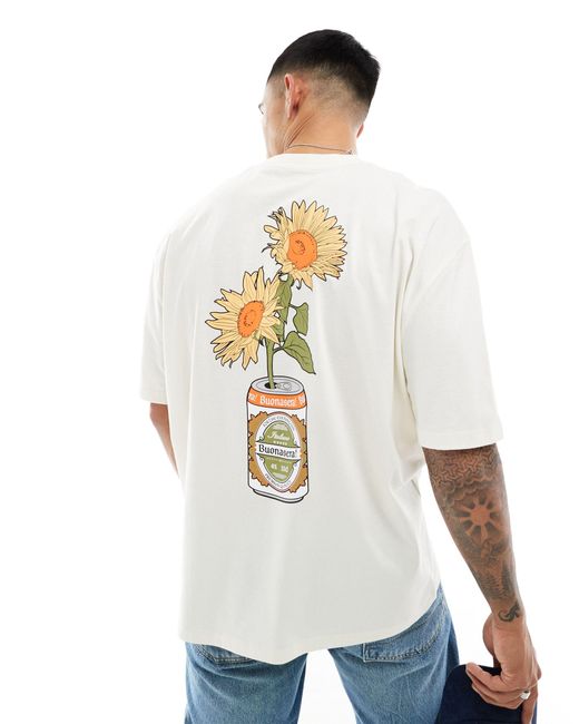 T-shirt oversize avec imprimé tournesol au dos ASOS pour homme en coloris White