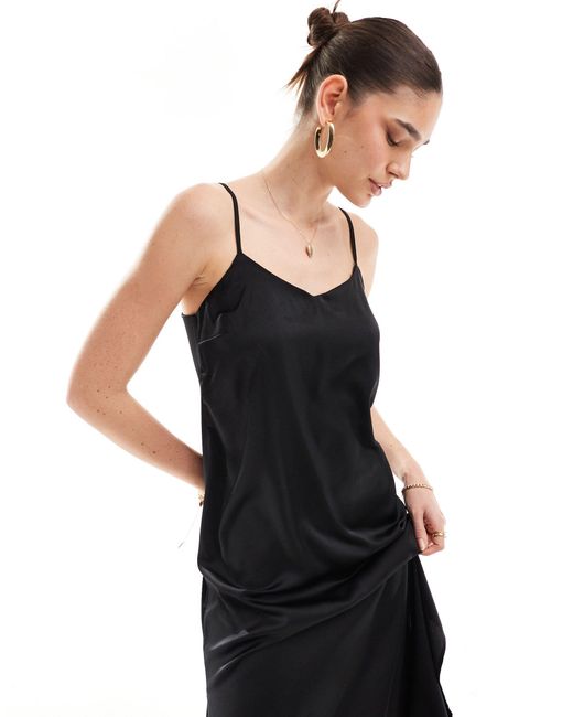New Look Black Plain Satin Strappy Midi Dress