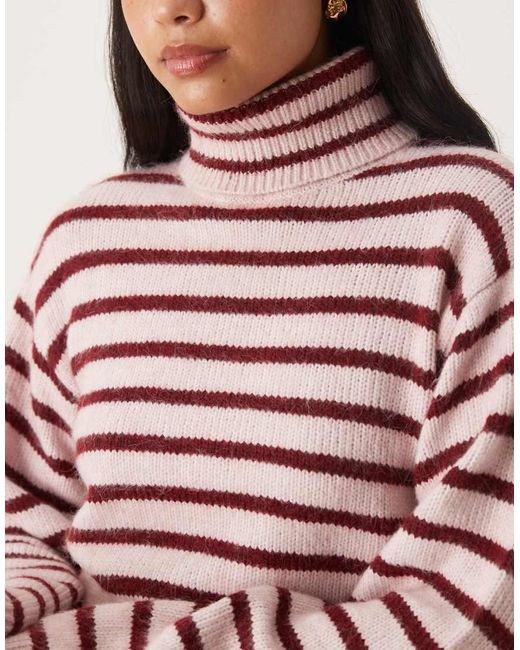 JJXX Red Roll Neck Knit Jumper With Stripes