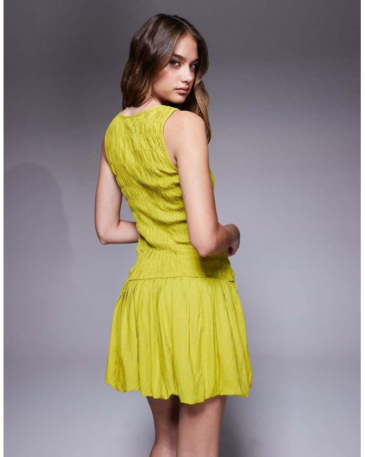 River Island Yellow Puffball Linen Mini Dress