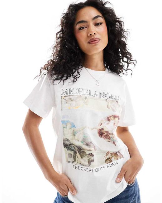 Camiseta De Corte Estándar Con Estampado Gráfico "Michelangelo" De Punto Flameado De ASOS de color White