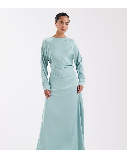 TFNC London Blue Bridesmaids Long Sleeve Satin Maxi Dress