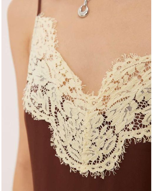 ASOS Natural Lace Bodice Cami Asymmetric Satin Mini Dress