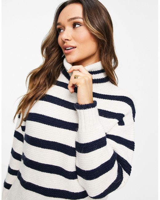 TOPSHOP Cotton Knitted Stripe Roll Neck 