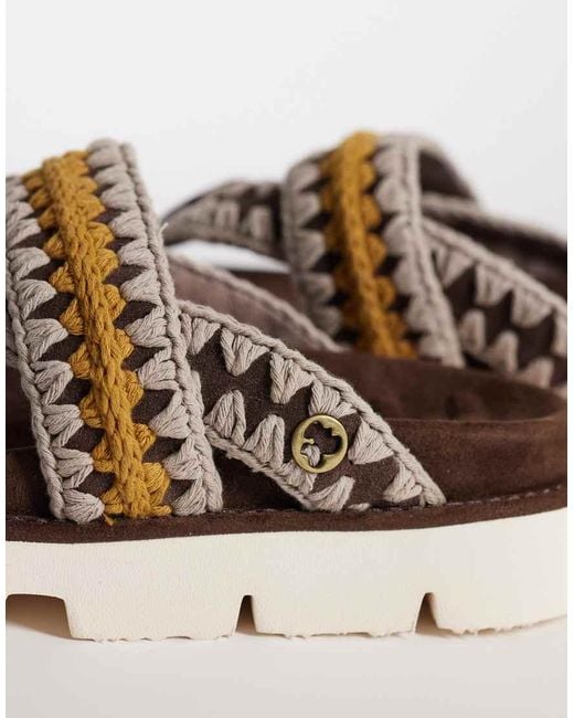 Mou Brown Overstitch Sandals