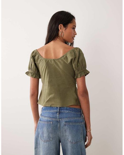 Wednesday's Girl Green Short Sleeve Floaty Lace Detailed Blouse
