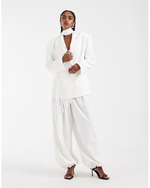 ASOS White Fringed Scarf Oversized Blazer
