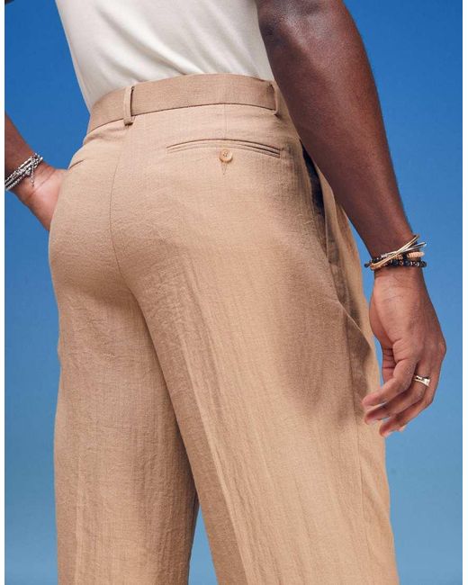 Pantalones De Vestir Claro De Pernera Ancha Con Pinzas Dobles De Tejido Efecto Lino De ASOS de hombre de color Natural