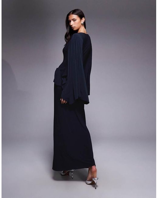 ASOS Blue exaggerated Batwing Cinched Waist Maxi Dress