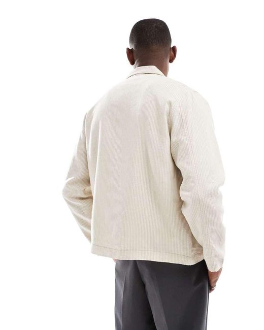 New Look Natural Linen Blend Striped Harrington Jacket for men