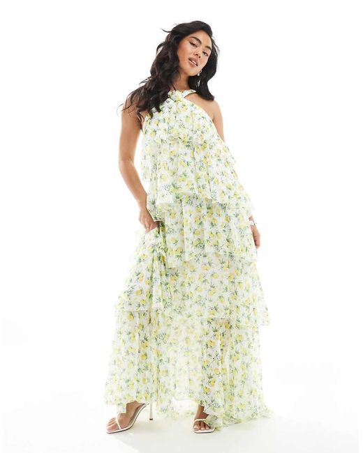 Vero Moda Metallic Felicia Halter Neck Tiered Maxi Dress With Corsage Detail