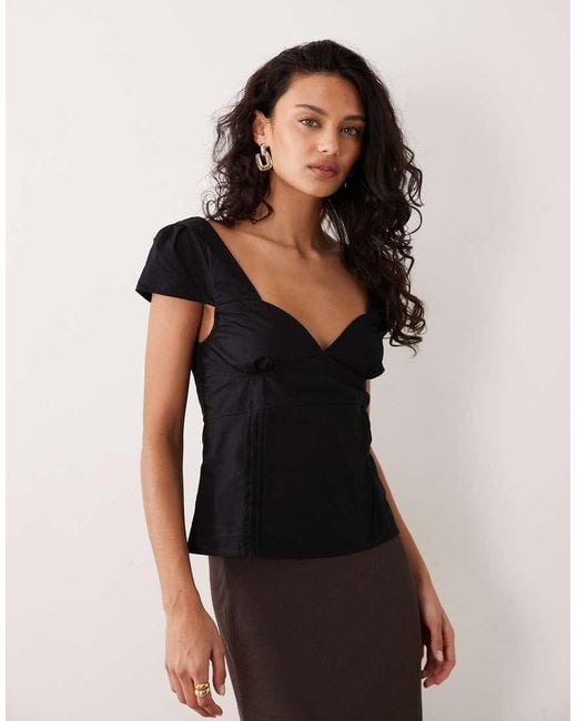 Motel Black Uliva Cap Sleeve Corset Poplin Top