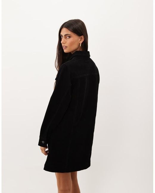 Nobody's Child Black Sheena Cotton Cord Button Down Long Sleeve Shirt Dress