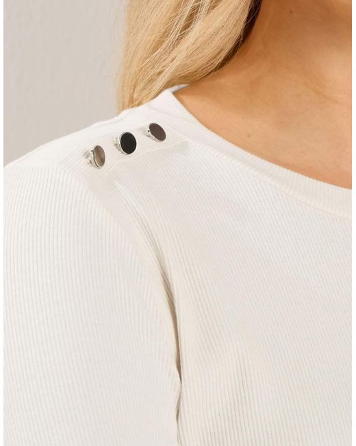Long Tall Sally White Ribbed Button Top