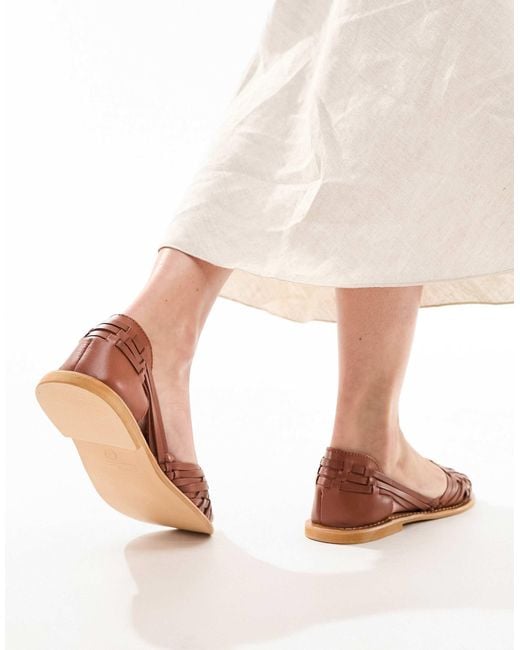 ASOS Blue Francis Leather Woven Flat Sandals