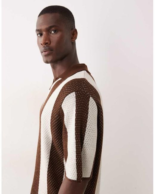 ASOS Natural Oversized Knitted Stripe Notch for men