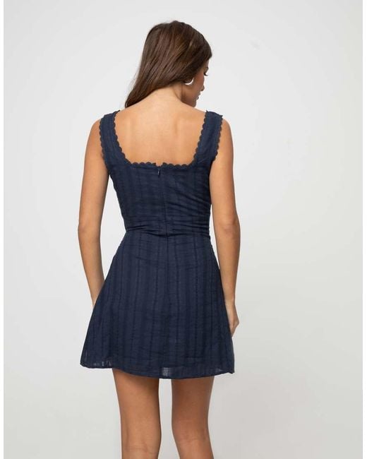 Princess Polly Blue Marcelline Cotton Embroidered Scallop Trim Square Neck Mini Dress
