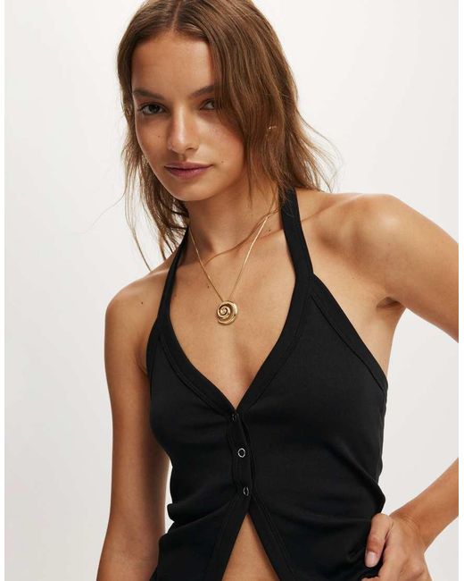 Cotton On Blue Alexa Button Front Halter