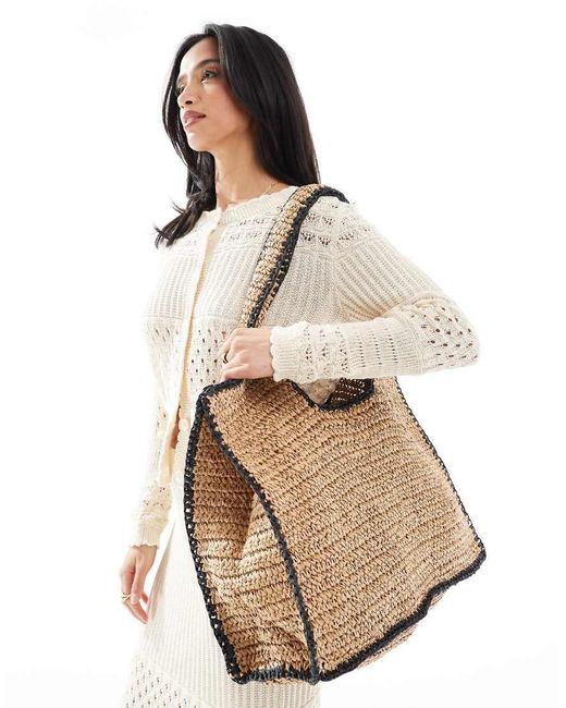 ASOS Gehaakte Oversized Tas Van Stro Met Contrasterende Randdetails in het Natural