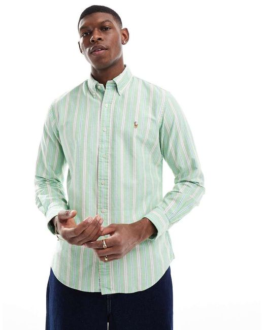 Polo Ralph Lauren Blue Icon Logo Multi Stripe Oxford Shirt Custom Fit for men