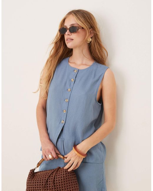 Vila Blue Button Front Waistcoat Co-ord